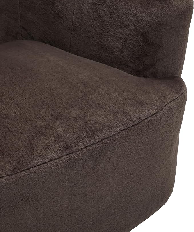 Christopher Knight Home Manie Plush Fabric 360° Swivel Accent Chair Solid Wood Living Room Swivel Barrel Chair Rotating Single Lounge Sofa Comfy Reading Armchair Dark Brown