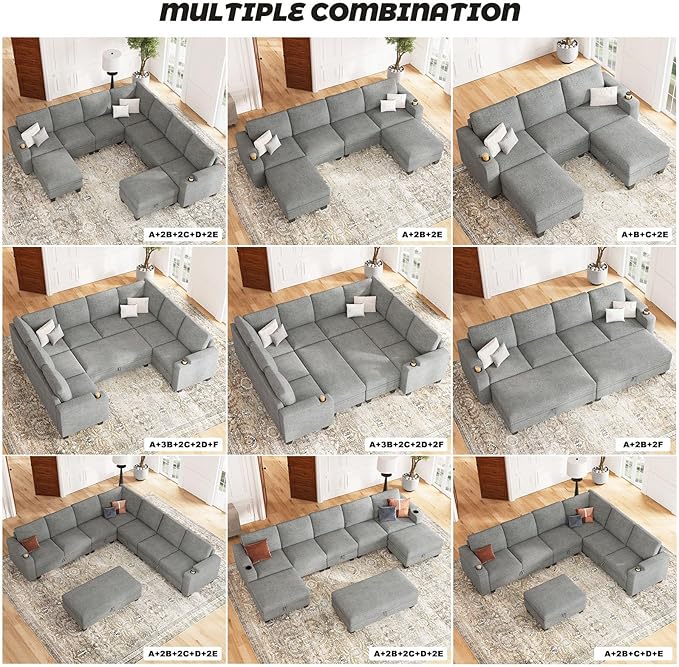 Belffin Chenille Corner Seat for Modular Couch. Sectional Sofa Module. Light Grey.