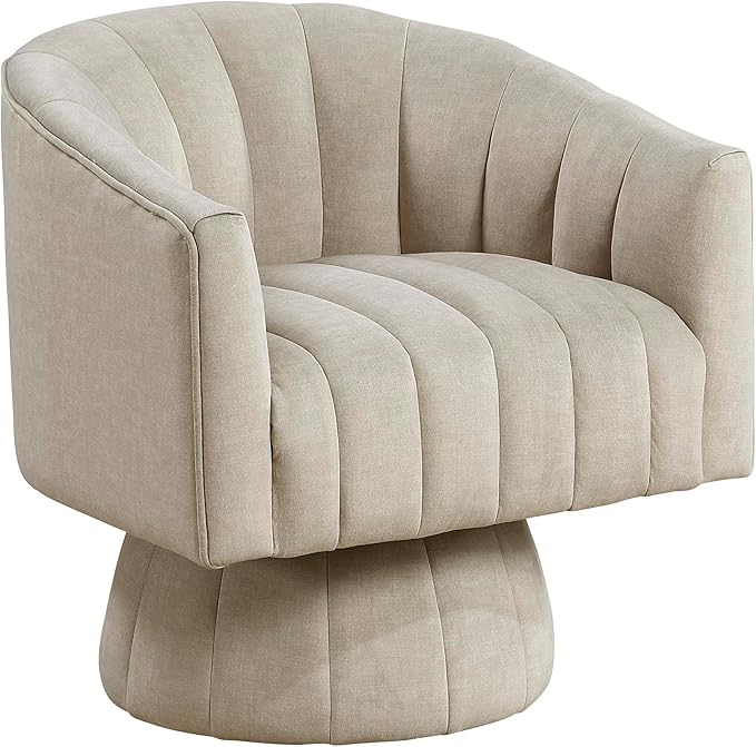 Lexicon Modern Swivel Accent Chair Velvet Fabric Upholstered Swivel Lounge Chair with Rounded Base and Channel Stitching for Living Room/Bedroom/Office Easy Assembly Taupe