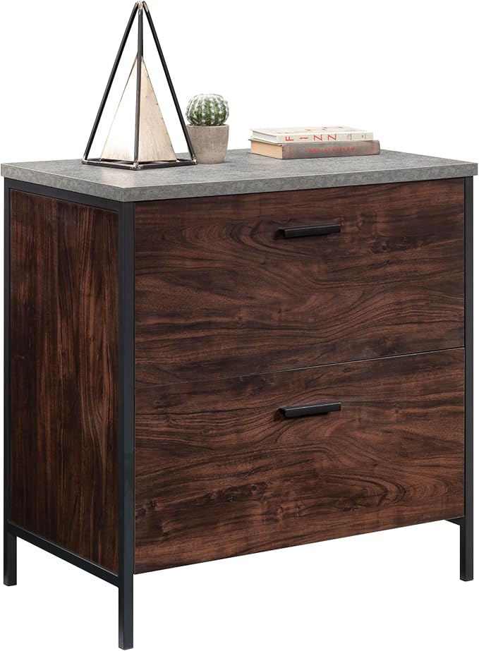2 Drawer Small File Cabinet with Lock Under Desk Locking Storage Drawers Organizer for Home Office Engineered Wood Filing CabinetsDarkWalnut