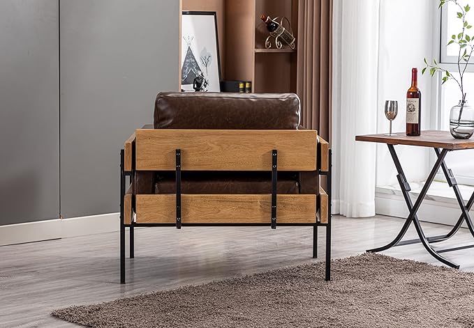 Generic Single Leisure Sofa Chair Living Room PU Leather Chair Modern Comfortable Leisure Armchair Light Brown