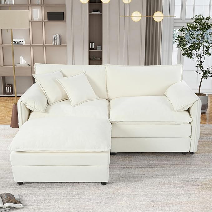 L Shaped Sectional Sofa Cloud Couch for Living Room 75 Chenille Comfy Boucle Modular loveseat Sofa Modern Upholstery Sofa with Ottoman &amp Memory Foam Beige White