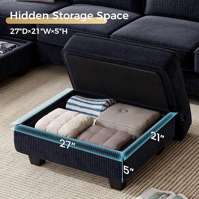 KKL Modular Sectional Sofa Couch for Living Room 106 Inches L Shaped Couch with Storage 5 Seater Corduroy Home Sofas Modern Couches with Chaise for Apartment Sofas para Sala Navy Blue