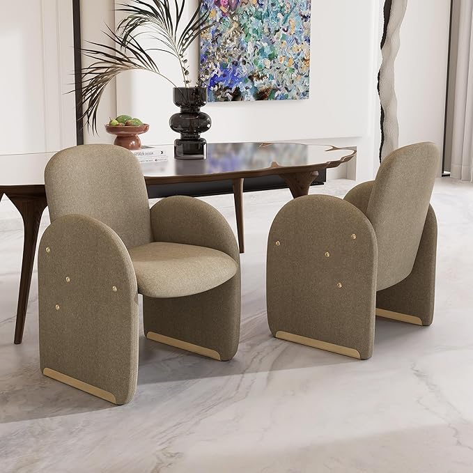 YOUTASTE Oversized Velvet Accent Chair for Living Room Mid-Century Modern Dining Room Arm Chair with Gold Metal Legs 300 LBS Capacity Comfy Upholstered Office Single Sofa Sandy Brown