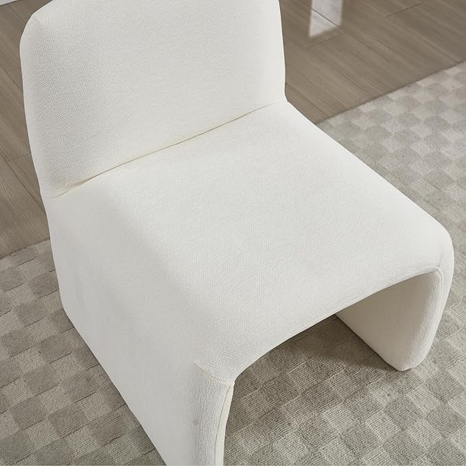 Accent Reading Chair with Ottoman Chenille Upholstered Comfy Armless Accent Chair with Footrest Modern Side Lounger for Living Room Bedroom White