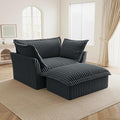 Modular Accent Armchair with Ottoman and Pillows Soft Corduroy Lounge Chair for Living Room Bedroom or Reading Nook – Oversized Chaise Lounge Design (Grey Chair+Ottoman)