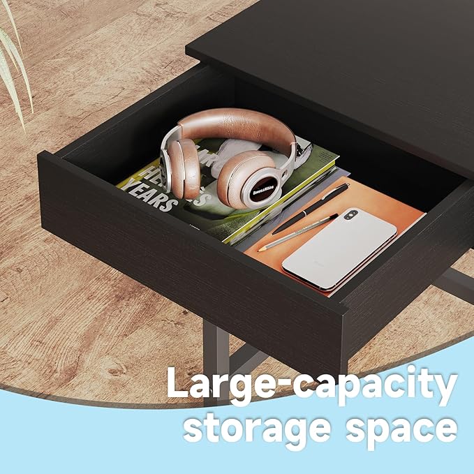 Mexin Small Black Desk with 2 Wooden Drawers 40 Inch Home Office Writing Desk Black Vanity Desk with Storage Computer Desk for Bedroom Small Spaces Table for Office Work Kids Study Makeup
