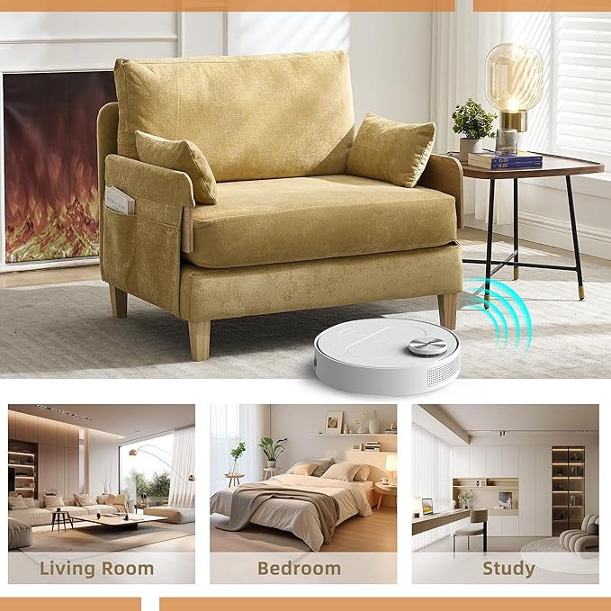 TTK 3-in-1 Foldable Sofa Bed Recliner Sleeper Mid-Century Modern Convertible Sofa Chair with 3 Pillows Space-Saving Design for Small Spaces Bedroom Study &amp Guest Room Yellow