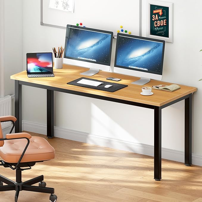DlandHome 63 inches X-Large Computer Desk Composite Wood Board Decent and Steady Home Office Desk/Workstation/Table BS1-160TB Teak and Black Legs 1 Pack