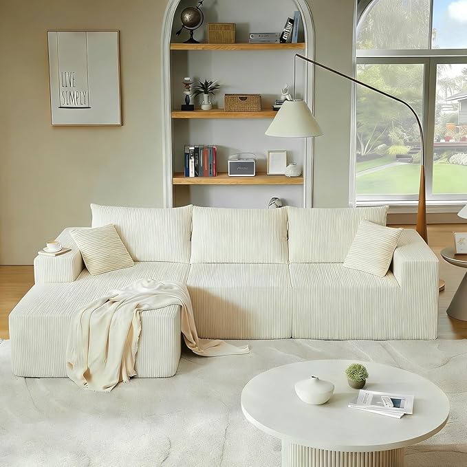 108 Sectional Couches for Living Room Cloud Couch Sofa with L-Shape Upholstered Boneless Couchs Modern Modular Sectional Couch with Chaise (White 108 W+Right Facing Chaise+2Seaters)