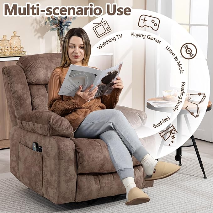 Power Lift Recliner Chair for Elderly Electric Recliner Chair with Massage and Heat Lift Recliner with Side Pocket &amp USB Charge Port for Living Room (Brown)