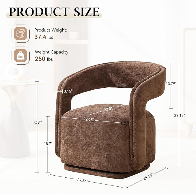 KEIKI Swivel Barrel Chair Modern Accent Chair for Study/Reception 360° Rotation Ergonomic Design Easy Assembly Comfy Chenille Fabric