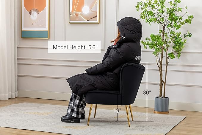 CIMOTA Velvet Black Accent Chairs Set of 2 Modern Armless Slipper Chair Wingback Single Sofa Side Chair Comfy Corner Chair with Golden Legs for Living Room Bedroom