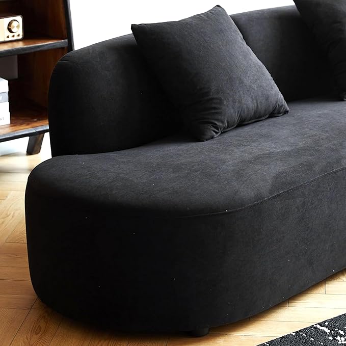 90 Curved Sofa with Throw Pillows 4 Seater Luxury Velvet Couch with Half Moon Design and High-Density Foam Ideal for Modern Living Room Office &amp Apartment Black