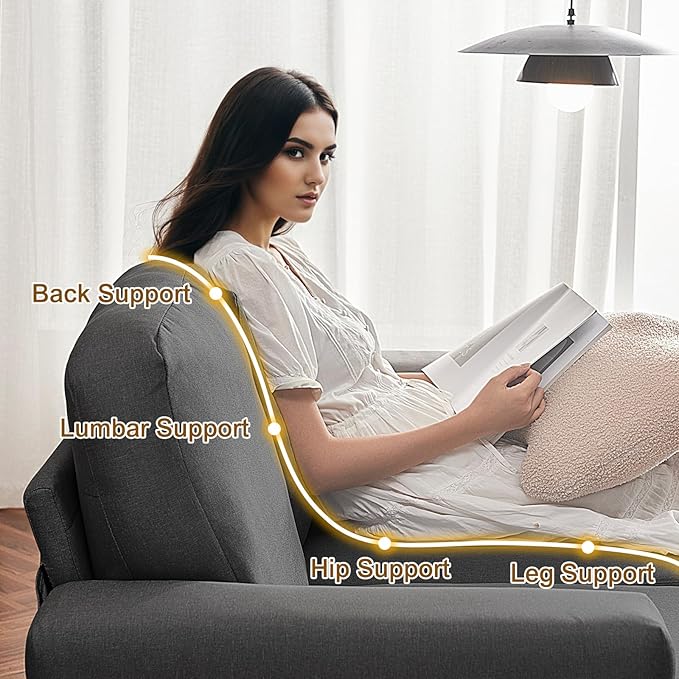 Furnimart 62 Loveseat Couch Modern Love Seat Sofa Comfy Deep Seat Sofa for Living Room Small Couches for Small Spaces 2 Seater Couch for Bedroom Linen Dark Grey