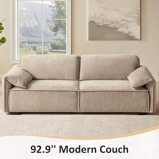 VANOMi 92.9 Sofa Couch for Living Room Modern Comfy 3-Seater Cloud Sofas Chenille Small Couches for Small Spaces Upholstered Deep Seat Couch for Bedroom Apartment (Natural)