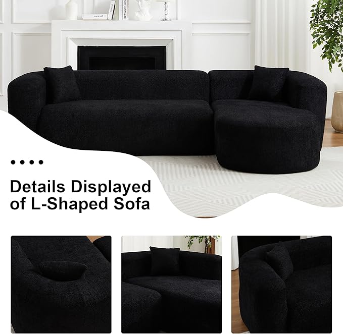 109.4 Sectional Couch with L-Shaped Chaise Boneless Modular Sectional Sofa Soft Chenille Sofa with Deep Seat for Living Room No Assembly (Right-Facing Chaise Black) | Breaathable Material