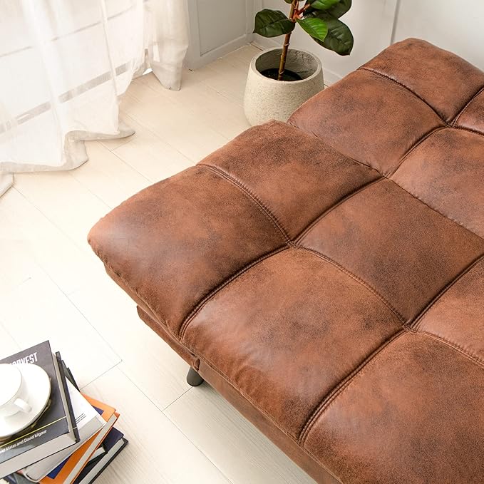 Opoiar Futon Sofa BedLounge Memory Foam Sleeper Couch for Living RoomConvertible Loveseat for Compact Living SpacesStudio ApartmentDormHome Office71-Brown-Faux Leather-Thicker versio