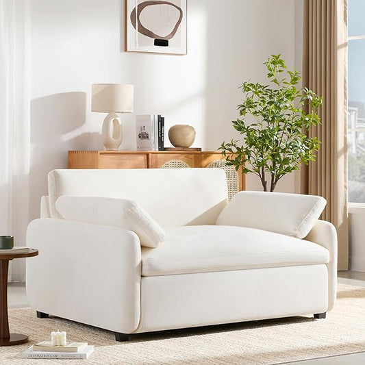 50 * 43 Oversized Single Sofa Chair Modern Chenille Upholstered Armchair Wide and Deep Seat Accent Chair with Two Throw Pillows Color Blocking Couch Lounge for Living Room (Cream/5)
