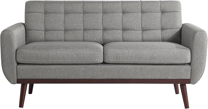 Serta® David 61.2 Modern Sofa Tufted Back Cushion Rounded Arms Solid Wood Legs Dream Coil® Comfort Woven Polyester Fabric Gray