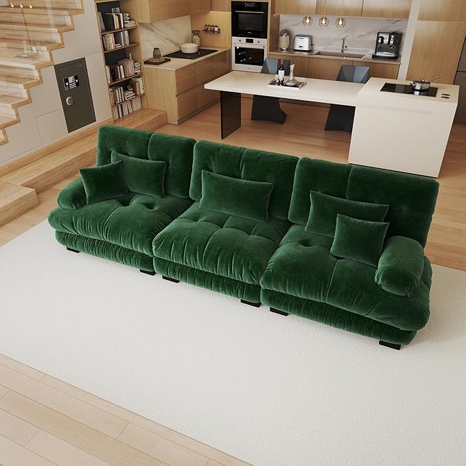 133.8 Oversized Modular Sectional Sofa 3 Seater Green Large Sectional Couches for Living Room Chenille Fabric Sofa Set Cloud Couches Deep Seat Modern Sofas para Sala