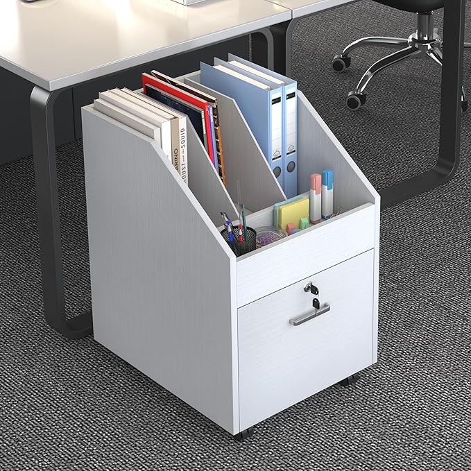 Modern File Cabinet with Lock Small Rolling Filing Cabinets for Home OfficeOffice Storage Cabinet for A4/Letter/Legal Size File(White)