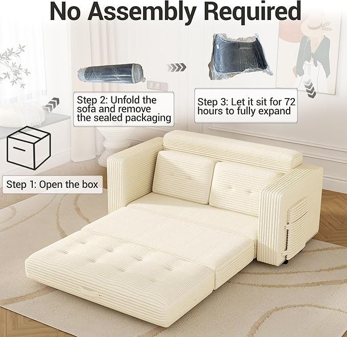 Convertible Boneless Sofa Bed 2 in 1 Pull Out Loveseat Sleeper Sofabed Folding Couch Bed with Pillows for Living Room Bedroom Small Space Beige