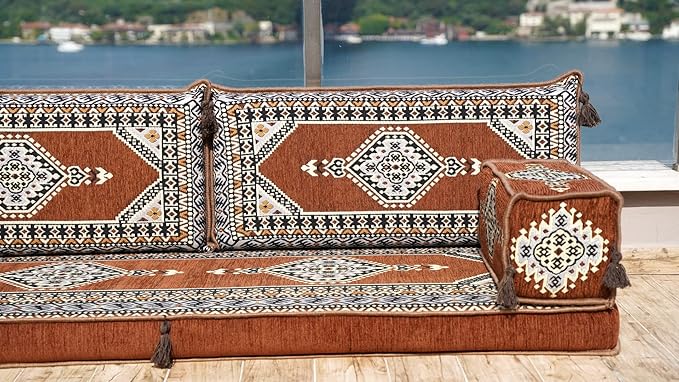 Single Arabic Floor Seating Cushions Arabic Majlis Floor Sofa Reading Nook Loveseat Sofa Single Floor Couch Ottoman Floor Pillows (Brown)