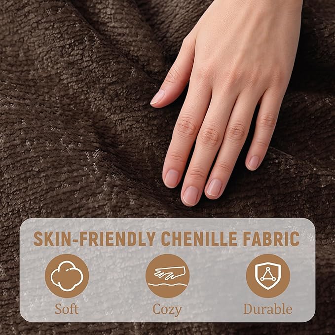 Power Recliner Chair for Adults Oversized Electric Recliner with Thickened Cushions Chenille Fabric Reclining Chair for Living Room Bedroom Brown