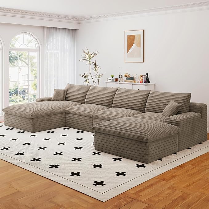 136 Cloud Sectional Couch with U-Shaped ChaiseCorduroy Viral Boneless Sofa with OttomanMemory Foam Couches in a Box with Deep Seat for Living RoomNo Assembly Required (CamelLeft-Facing Chaise)