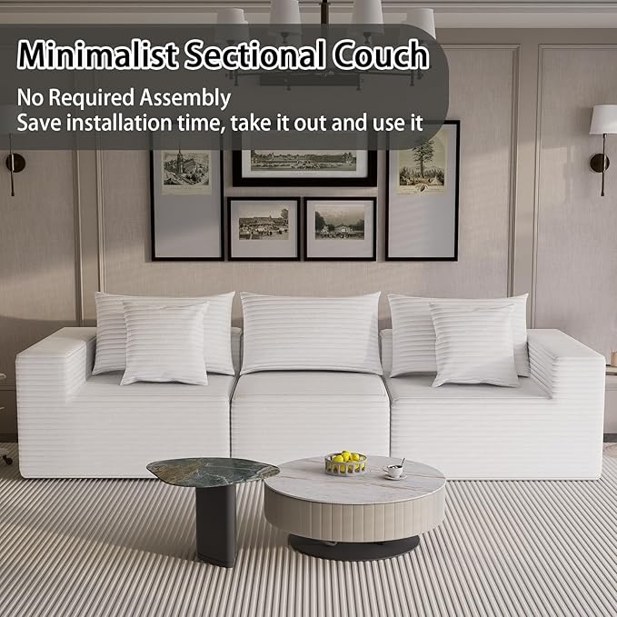 Modular Cloud Sectional Sofa – Oversized Deep Seat Couch with Pillows Convertible Foam SofaFreely Configurable for Living Room Apartment Bedroom (White 3 Seater)