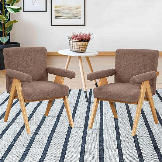 Modern Velvet Upholstered Accent Chairs Set of 2 with Wood Frame and Armrest Fabric Wooden Armchairs for Living Room Bedroom Office Reading Room (Brown)