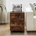 TUKAILAi Mobile File Cabinet with Lockable Drawer &amp Door Under Desk Rolling Filing Cabinet with 4 Wheels Wooden Stationery Storage Cabinet for Home Office (Rustic Brown)
