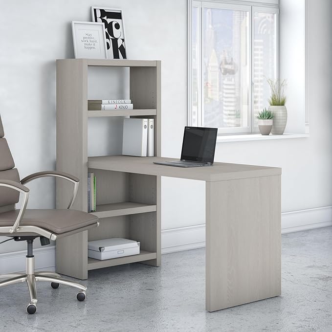 Bush Business Furniture Echo Bookcase Desk 56W Gray Sand