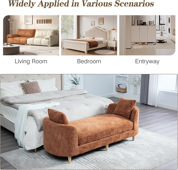 Chifee &amp Vingol 77.2 W Chaise Lounge Indoor Upholstered King Size End of Bed Bench with Arms Sleeper Sofa Daybed with Removable Pillows for Living Room Bedroom HallwayOrange