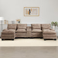 125 U Shaped Modular Sectional Cloud Sofa Small Sherpa Upholstered Double Chaise Living Room Couch Storage Central Console Cup Holders USB Port Camel