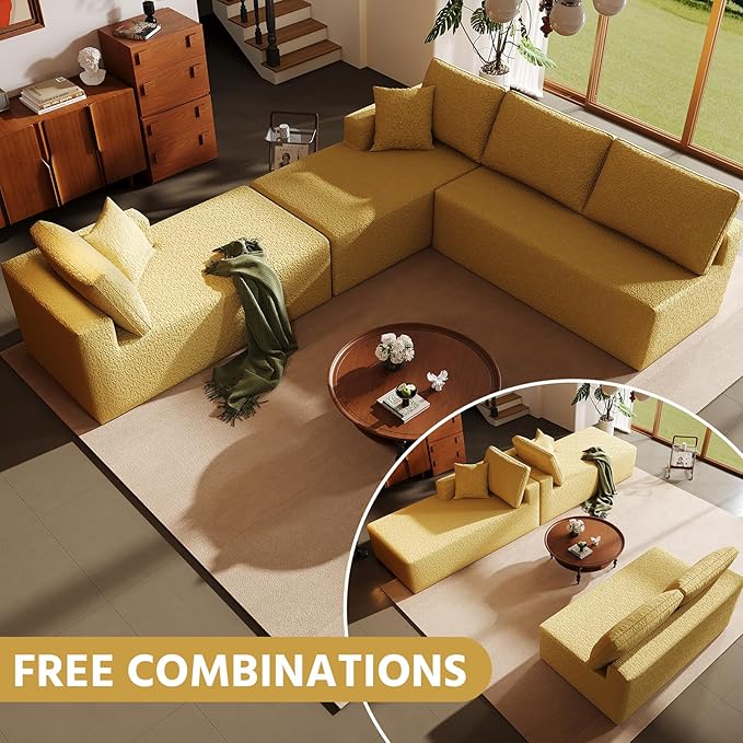 140 Modular U-Shaped Sectional Sofa 7-Seater Cloud Couch with Double Chaise Modern Sleeper SofaNo Assembly Sectional Cloud Boneless Sofa Couches for Living Room/Apartment