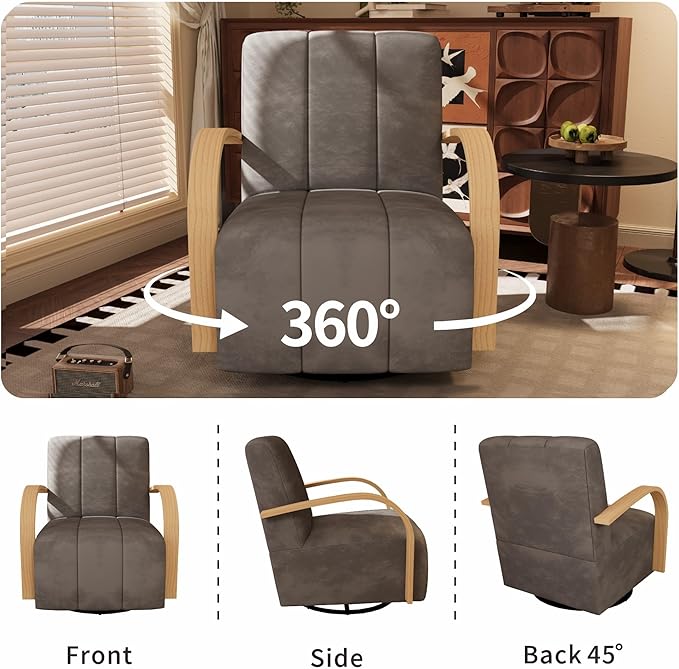 Chifee &amp Vingol 360° Swivel Accent Chair 30.3 W Velvet Swivel Living Room Chair with Solid Wood Armrests Mid Century Modern Reading ChairCharcoal