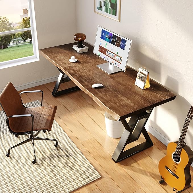 Rustic Brown 55-inch Solid Wood Computer Desk - Modern Gaming Workbench for Home Office Modern Simple Design Ideal for Study Writing Dining