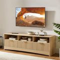 Amada 59 Fluted TV Stand for TVs Up to 65 Mid-Century Modern Entertainment Center with Storage Drawers and Open Shelf TV Console for Living Room or Bedroom Natural Oak