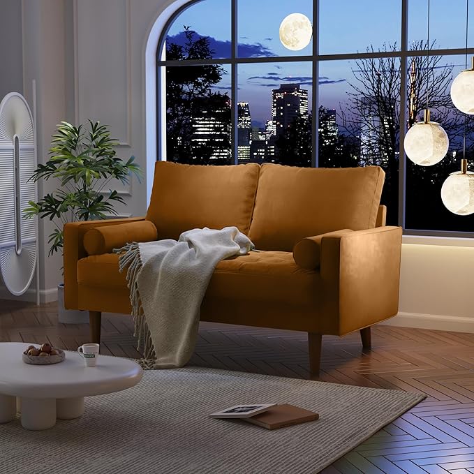 SILKIR Velvet Loveseat Sofa Love Seats Furniture for Small Spaces Mid-Century Modern Loveseats for Living Room Love Seat Couch 58 Inches Ginger