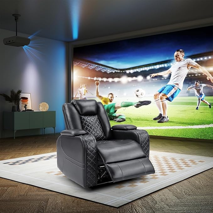 CANMOV Electric Power Recliner Chair Set of 3 with USB/Type-C Ports and Ambient LightingBreathable Faux Leather Home Theater Seating with Adjustable HeadrestCup HoldersHidden Arm StorageBlack