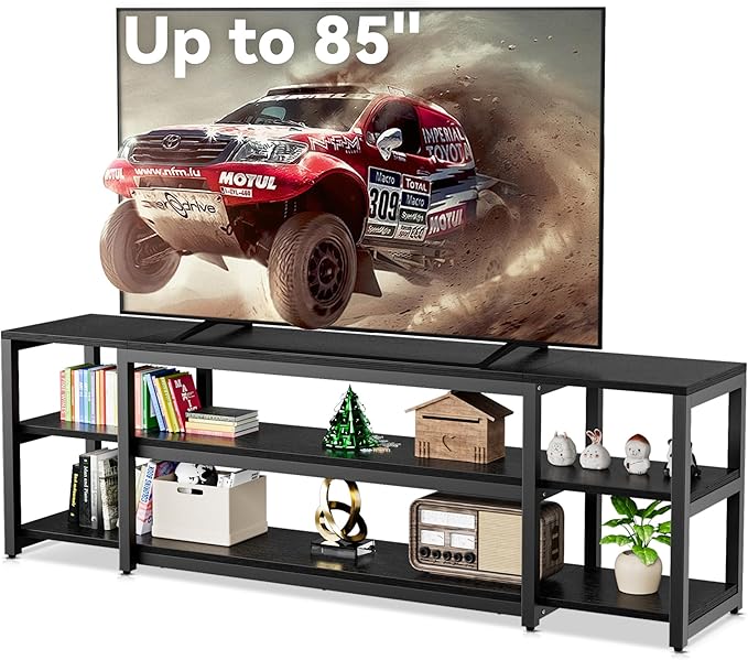 Aquzee 85 inch TV Stand Entertainment Center for 70 75 80 85 TV 75.2 Wide Wood Television Console Table for Living Room Bedroom Gaming Room Black