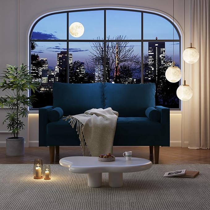 Modern Sofa58 Inch Velvet Couch for Living RoomSpring CushionsEasy Assembly Modern Couches with Throw Pillow for Small Spaces (Space Blue)