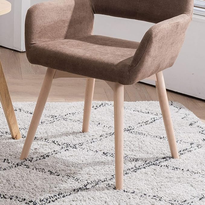 Mid Century Modern Dining Chairs Set of 6 &amp 4 &amp 2 Comfy Accent Chair Upholstered Kitchen Dining Living Room Chairs for Bedrooms Waiting Room Home Arm Desk Chair No Wheels (Brown 6)