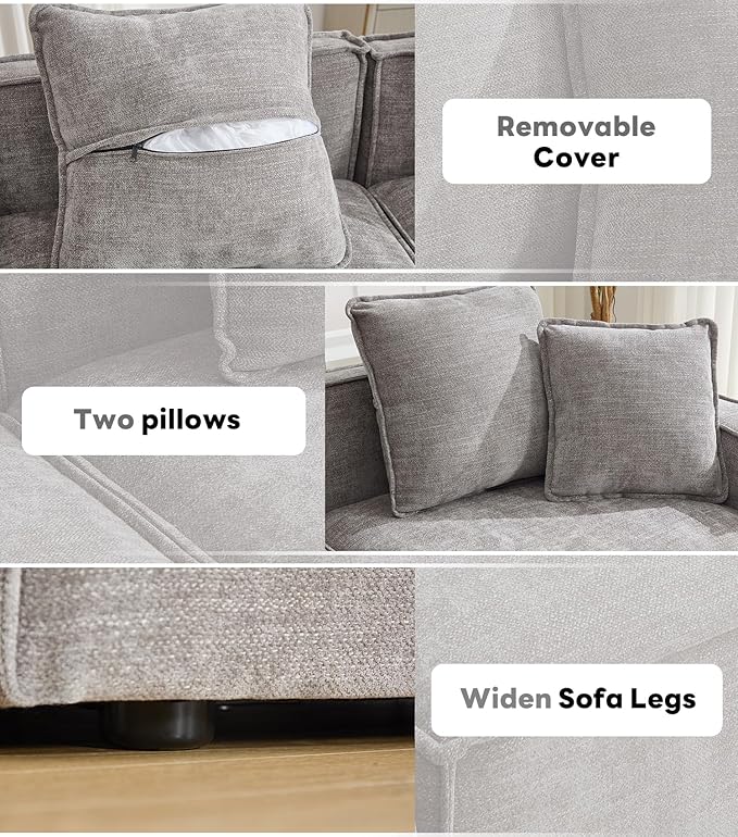 WILLOVE 109'' Modular Sectional Sofa Chenille Cloud Couch with Wide Armrests &amp 5 Pillows Deep Seat Couches for Living Room Grey