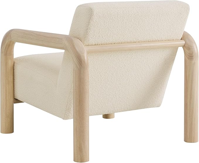 Modway Sereno Modern Boucle Fabric Accent Chair in Cream Oak with Rounded Wood Armrests – Upholstered Lounge Chair for Living Room or Bedroom