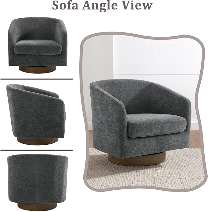 Swivel Accent Chair 31 W Chenille Fabric Swivel Barrel Chair for Living Room Modern Comfy Upholstered Round Armchair Single Sofa Chair for Bedroom Club-Gray