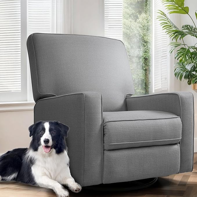 Swivel Rocker Recliner Chair for Adults High Back Fabric Recliner with Deep Seat Manual Glider for Living Room &amp Nursery Charcoal