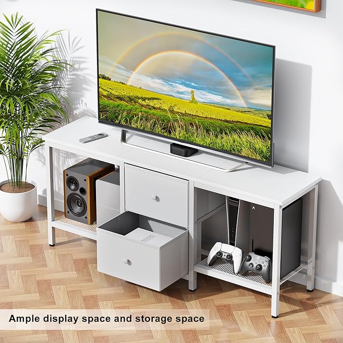 TV Stand Suitable for TVs up to 55 Inches Entertainment Center with Storage Drawers and Shelves Media Console Table for Living Room and Bedroom (White)